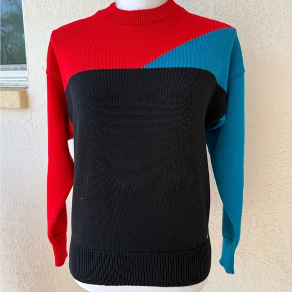 VTG LIDO SPORTS Ladies Red Colorblock Wool Long Sleeve Pullover Sweater - Picture 1 of 9